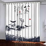 GSKOQD Vorhang Blickdicht Gardinen Verdunkelungsvorhang Vorhänge Kinderzimmer Schlafzimmer Wohnzimmer Thermovorhang Curtains 3D Schwarz-Weißer Blumenvogel Ösenschal 264X240Cm (B X H) 2Er Set