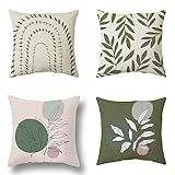 Outdoor Wasserdicht Kissenbezug 60x60cm 4er Set Sofakissen Abstrakte Pflanze Dekokissen Doppelseitig Grün Kissenbezüge Sofa Cover Weich Kissenhülle für Garten Auto Wohnzimmer Bett Zierkissen F-2848