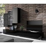 Lomadox Moderne TV Wand mit Hängeschränken in schwarz Hochglanz, B/H/T ca. 300/200/43 cm