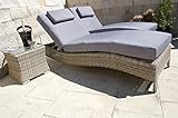 PolyRattan Sonnenliege DEUTSCHE Marke - EIGNENE Produktion - 8 Jahre GARANTIE auf UV-Beständigkeit Tisch Glasplatte Belastbar 180Kg Ragnarök-Möbeldesign Natur-Farben Gartenmöbel