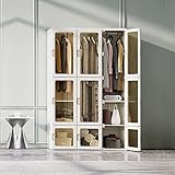 MEGHNA Kleiderschrank, Tragbarer Regalsystem, 15Würfel Schrank aus Kunststoff mit 2 Kleiderstange, Schlafzimmerschrank kleiderschrank Weiss für Schlafzimmer