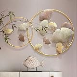 3D Metall Blätter Wanddeko für Wohnzimmer, 103 × 68 cm Große Ginkgo Blätter Wandskulptur Wanddekoration Antikoptik für Schlafzimmer Badezimmer Küche Büro