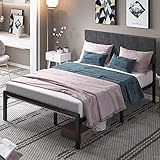 YITAHOME Komplettes Bettgestell mit gepolstertem Kopfteil, Plattform-Bettgestell mit Metall-Latten, getuftetes, quadratisches Kopfteil, verstellbare Höhe, Keine Boxspringfeder erforderlich,voll