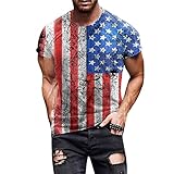 Herren Independence Day Flag Freizeit Sport Bequemes atmungsaktives schweißabsorbierendes Kurzarm-T-Shirt mit Rundhalsausschnitt Uhr Stoppfunktion (3-Blau,3-Blau)