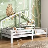 TVIAOH Hausbett Kinderbett mit Ablageregal Jugendbett Kinderbett mit Rausfallschutz und Lattenrost, Hausbett Kinderbett mit Ablageregal Kaminform 90x200, Kleinkindbetten, Massivholz Kinder, Weiß