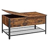 VASAGLE Couchtisch, Wohnzimmertisch mit klappbarer Platte, verstecktem Stauraum, Gitterablage, Metallgestell, für Wohnzimmer, Industrie-Design, 100 x 55 x 47 cm, vintagebraun-schwarz LCT230B01