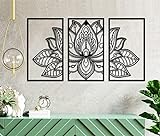 ESTART Großes Lotus-Blume-Metall-Wanddeko 3-teiliges Set, Religion Glaube Mandala Heimwanddekoration für Wohnzimmer chlafzimmer Büro und Yoga-Raum