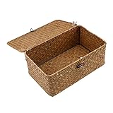 Esoes Aufbewahrungskorb aus geflochtenem Rattan, Aufbewahrungsbox mit Deckel, Seegras, Wäschekörbe, Make-up-Organizer für Badezimmer, Wohnzimmer, Küche