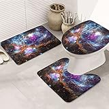 rutschfeste 3 Badteppich Set Universum Galaxie Weltraum Gedruckt Badgarnitur Badematten Dekorative Wasserabsorbierend Wc-Deckelbezug, Für Dusche, Badezimmer