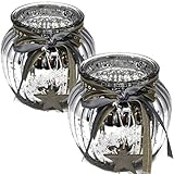 Bada Bing 2er Set Windlicht Silber Aus Glas Holz Stern bauernsilber Bändern Wunderschönes Stimmungslicht 64…