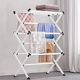 Anmas Power Clothes Airer zusammenklappbarer Wäscheständer – ausziehbarer Turmtrockner mit 3 Ebenen – platzsparender Standtrockner in modernem Design