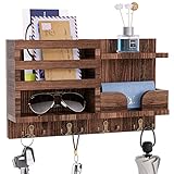 SWTYMIKI Schlüsselbrett, Wandregal Holz für Schlüsselhalter Wandorganizer, Schlüsselbrett mit Ablage für Eingang, Mudroom, Flur, Schlafzimmer, Wohnzimmer (4 Doppel Schlüsselhaken, Braun)