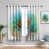 Gardinen Wohnzimmer Schlafzimmer 3D Druck Blaue Meeresschildkrötenpflanze Muster Blickdichter Vorhang Verdunkelungsvorhänge Ösenvorhang 2Er Set Fensterdekoration Vorhänge Blickdicht 234X230Cm (BxH)