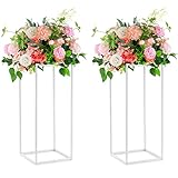 Nuptio 2 Stück Weiße Hochzeitstischdekorationen 60cm Hohe Metallblumenvase Säule Rechteckiger Blumenständer für Partytischdekorationen Hochzeiten Geometrischer Tischaufsatzständer