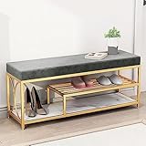 Luxuriöse Eingangsbank aus Samt, Bequeme Gepolsterte Schuhbank Schuhaufbewahrung Organizer, Moderne Schuhregalbank Für Flur Veranda-Grau 120x35x45cm(47x14x18inch)