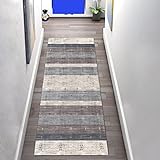 Teppich Läufer 80×200cm Flur Küche Waschbar Korridor TeppichLäufer Modern Einfache Blaue Streifen Schlafzimmer Wohnzimmer, Breite 60cm/ 80cm/ 100cm