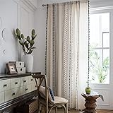 EUPLICCE Schwarz Vorhang Boho Style, Leinen Geometrische Böhmische Fenster Vorhänge mit Quasten,Bauernhaus Landhausstil Gardinen for Schlafzimmer Wohnzimmer 1 Stück 150x240cm(B x H)