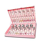 Huachaoxiang 24 PCS Besteckset Aus Edelstahl, Mit Keramikgriffen,Spiegelpolieren, Geeignet Für Hochzeiten/Weihnachten/Geburtstage,Rosa