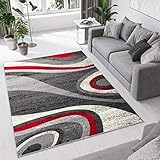 TAPISO Dream Teppich Wohnzimmer Kurzflor Modern Grau Rot Creme Wellen Streifen Meliert Verwischt Schlafzimmer Esszimmer ÖKOTEX 200 x 300 cm