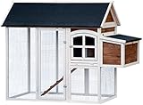 dobar® 23034FSC Hühnerstall mit Legebox - Kleintierstall mit Freigehege - Hühnergehege Vollholz Kiefer - Wetterfest mit Bitumendach - Kleintiergehege Bausatz - 180 x 90 x 145 cm - Braun/Weiß