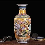 Moueqkee Keramik Vase für Blumen 44CM hohe Boho handgemachte Blumenvase Blumenvasen Winter Melone Form getrocknete Blume Pampas Gras Blaue Zuhause Wohnzimmer Schlafzimmer Schreibtisch Dekor,Gold