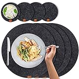 Miqio® Design Runde Tischsets aus Filz abwaschbar | Mit Marken Echtleder Label und Glasuntersetzer | 8 Platzsets 8 Untersetzer | Filzmatte Platzdeckchen abwaschbar