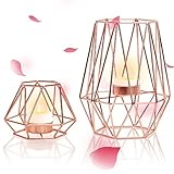 Punvot Teelichthalter Kerzenhalter Metall, 2 Stück Kerzenhalter Teelicht Geometrische Kerzenhalter, Kerzenständer Modern Teelichthalter Tischdeko Teelichter Wohnzimmer Valentinstag Deko(Rose Gold)