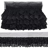 NBEADS 2 Yards plissierte Chiffon Spitze Besatz, schwarze Rüschen Spitze Besatz 3-lagige plissierte Spitze Kante Trim ca. 12cm Breite Polyester Spitze Band zum Nähen Handwerk Hochzeit Brautkleid Dekor