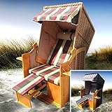 BRAST Strandkorb Helgoland für 2 Personen 90cm breit 2 Designs für Einsteiger incl. verstellbare Rückenlehne extra Fußkissen Farbe Rot/Beige/Grün kariert