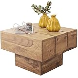FineBuy Beistelltisch Akazie Lucca Massivholz Wohnzimmertisch 44 x 44 x 30 cm Couchtisch massiv Landhaus-Stil Cube quadratisch