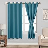 JIUZHEN Blickdicht Vorhänge Gardinen Ösenvorhang für Schlafzimmer Wohnzimmer,Türkis Verdunkelungsvorhang,2 Stück,137x117cm(HxB)