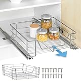 Housekeeps Schrankauszug MIDI 48,5x17,5x41cm, universal Teleskopauszug mit Schienensystem, vielfältiger Korbauszug für Küchenschrank, robuster Küchenauszug mit Dämpfungsschienen, Stahl, rostfrei