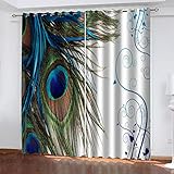 Verdunkelungsvorhang Mit Ösen Gardinen Schlafzimmer Wohnzimmer Kinderzimmer Mädchen Junge Ösenvorhang Blickdichte Vorhänge 3D Bunter Pfauenfederdruck Muster Thermovorhang 214X200cm(HxB) 2Er Set