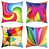 Abstract Kissenbezüge 40x40cm 4er Set Kissenbezüge Weich Geometrisch Lines Dekor Kissenhülle für Sofa Modern Abstrakte Kunst Bunt Kissenbezug Dekorative Dekokissen Outdoor Sofakissen Couchkissen