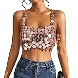 GRONGU Damen Sommer Mirroes Kettenoberteile RüCkenfrei äRmellos Weste Nachtclub Kurze Glitzernde RöCke Partys Sexy Outfits