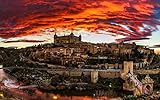 Haeran River Vollbohrer Toledo Sonnenuntergang Spanische Stadt Fluss Abend Spanien DIY 5D Diamant Malen Nach Zahlen Einzigartige Kits Wohnwand Dekor Kristall Strass Wanddekor