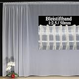 EASYHomefashion Hochwertige Fertiggardine Voile Store Deko Schal mit Faltenband Bleiband BLEISTIFTBAND 1:2,5/50 mm (größe wählbar), 155 x 900 cm (Höhe x Breite)