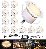 20er Set Led Bodeneinbauleuchten Terrassenbeleuchtung Aussen DC12V 1W Ø45mm IP67 Wasserdicht LED Terrassen Einbaustrahler Bodenstrahler Terrasse Bodeneinbaustrahler Einbauspots Warmes Weiß