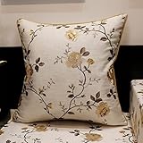 WABMJGW Stickerei Blumen-Kissenbezug, 2 Stück, weiche Baumwoll-Leinen-Kissenbezüge, paspelierte Kanten, Kissenbezug, Satin-Einfassung, Wohnzimmer, Sofa-Dekor, Weiß, 50 x 50 cm