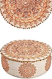 Runder Pouf Sitzpouf aus Baumwolle Aziza Braun ø 50cm Rund Mit Füllung | Sitzkissen Bodenkissen Kissen Orientalisch | Sitzpuff Hocker Sitzhocker Fusshocker bestickt als Orientalische Dekoration