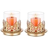 Gold Kerzenhalter für Stumpenkerzen Stabkerzenständer - NUPTIO Shabby Chic Kerzenständer Vintage Glas Kerzenständer Antik für Mantlepiece Hochzeit Party Tisch Centrepiece Ornamente, 2 Stück
