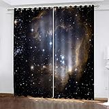 Vorhänge Blickdicht Schlafzimmer Wohnzimmer - 2Er Set Modern Vorhang Mit Ösen 150X160cm (BxH) 3D Sternenhimmel Galaxienlandschaft Muster Druck Verdunkelungs Gardinen Kinderzimmer Schallschutz Thermo