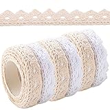 6 Rollen Beige/Weiß Spitzenband Selbstklebende borte Vintage Dekoband Spitze Bänder Bordüre Spitzenbort Stoffband Selbstklebend Bänder für Hochzeit Verzierung der Geschenke DIY Handwerk Tischdeko