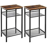 YMYNY Beistelltisch 2er Set, Nachttisch, verstellbare Regale und Füße, Telefontisch, Sofatisch aus Holz, Metallgestell, Industriestil, für Wohnzimmer, Schlafzimmer, Büro, Vintage-Schwarz HST005H-2