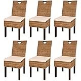 KTHLBRH Esszimmerstühle 6 STK. Kubu-Rattan Mangoholz,küchenstühle,esstisch stühle,esszimmermöbel,stühle,Wohnzimmer stühle,Geeignet für Wohnzimmer, Küche, Schlafzimmer