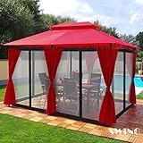 Swing & Harmonie Luxus Pavillon 3x4m Minzo - inklusive Seitenwände Gartenpavillon Partyzelt Gartenzelt (mit Moskitonetz, rot)