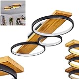 LED Deckenleuchte Rodekro, dimmbare Deckenlampe aus Metall/Holz in Schwarz/Natur/Weiß, über herkömmlichen Lichtschalter dimmbar, moderne Leuchte m. Holzbalken, 1 x LED 32 Watt, 3000 Kelvin, 3700 Lumen