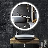 YOLEO Runder Badspiegel mit LED-Beleuchtung, Wandspiegel 60 * 60cm, Badzimmer Spiegel mit Touchschalter und Explosionsgeschütztes Glas, Kaltweiß 6400K