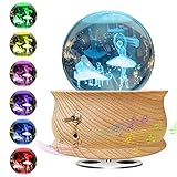 Wholede Kristallkugel Spieluhr, Hölzerne Spieluhren, Automatischer Farbwechsel Schneekugel, RGB Projektionsfunktion, Beruhigende Musik für Frauen Mama- Ballerina