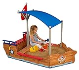 KidKraft Piratenschiff Sandkasten aus Holz mit Abdeckung, Sandkasten mit Dach, Outdoor Spiele für Kinder, Gartenspielzeug, 00128